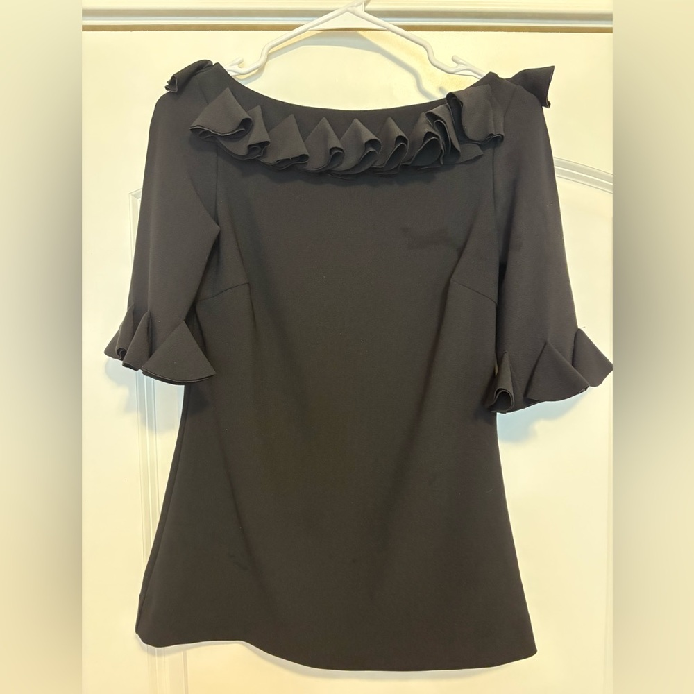 Boston Proper Elegant Black Ruffle Top EUC